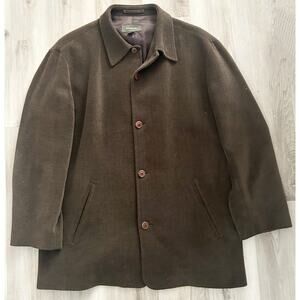 Dark Olive Green Cotton and Wool Blend Ermengildo Zegna Herringbone Coat Sz XL